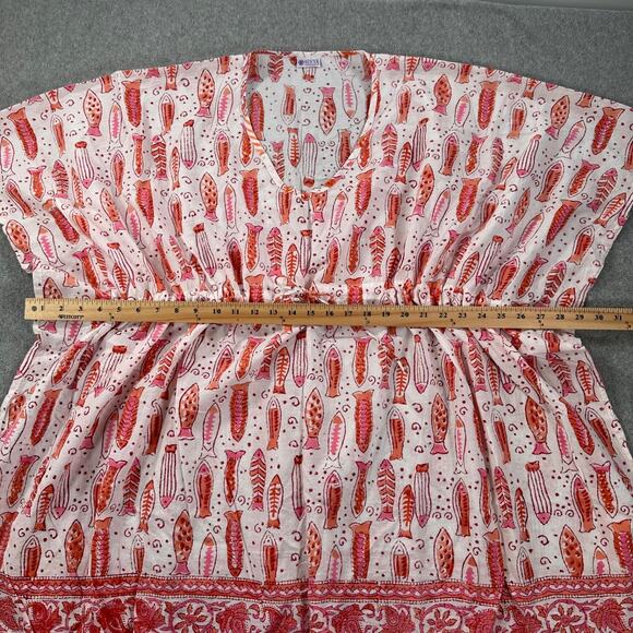 Sievya Coverup Swim Tunic Pink Fish Travel Resort Beach Drawstring Cotton - Picture 7 of 8